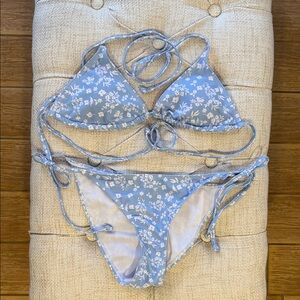 Light Blue Floral Tie-Side Bikini XS